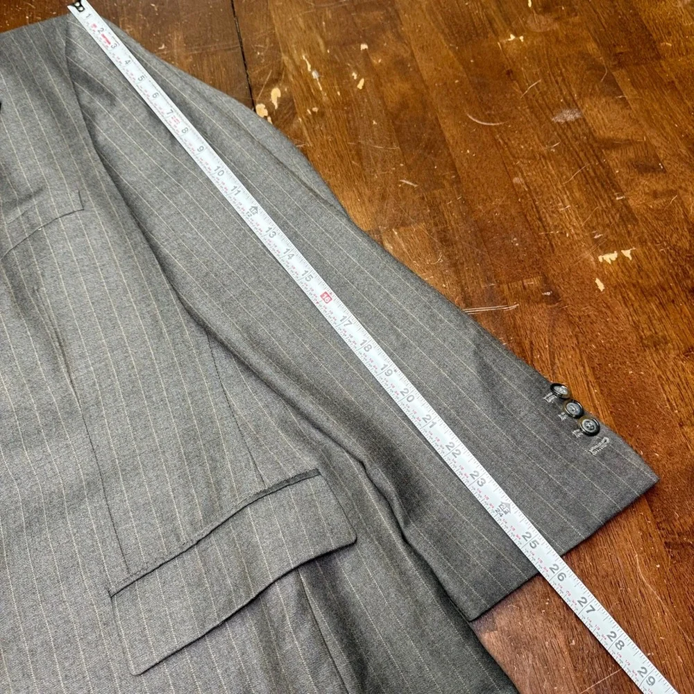 Marzoni Suit Mens 50 Gray Pinstripe Italian Wool Two Button Paisley Lining 40x34